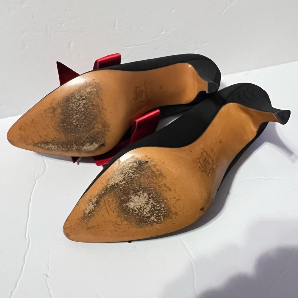 38 Yves Saint Laurent YSL Black Fabric /Leather Red Bow Pumps 8 •Vintage - Picture 14 of 15